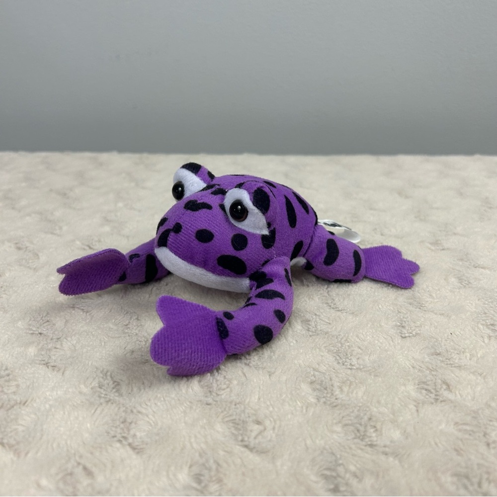 Oriental Trading Purple Frog Plush Stuffed Animal Toy Black Spots Dots Small